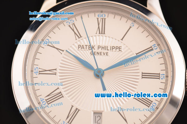 Patek Philippe Calatrava Swiss ETA 2824 Automatic Steel Case with Black Leather Strap White Dial Roman Markers - Click Image to Close